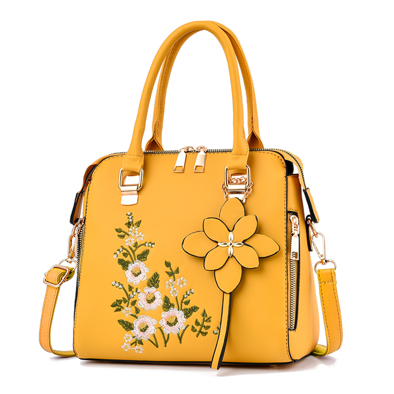 Women Bags Collection - Floral Detail Shoulder Bag, Trendy Zipper
