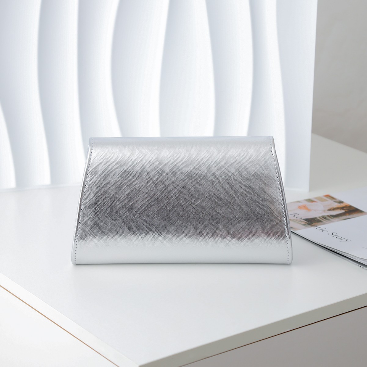 Textured silver PU hand-held d - Women Handheld Bags review and price